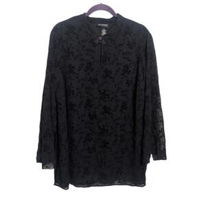 Vtg Maggie Barnes Black Velvet Burnout Flare Sleeve Tunic Top 22W goth cottage